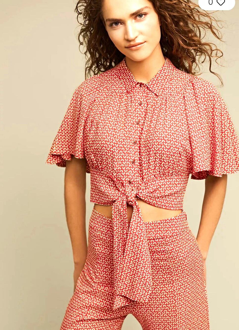 Maeve Milly cropped Tie Waist Top Collared Blouse Short Sleeve Size 8 floral